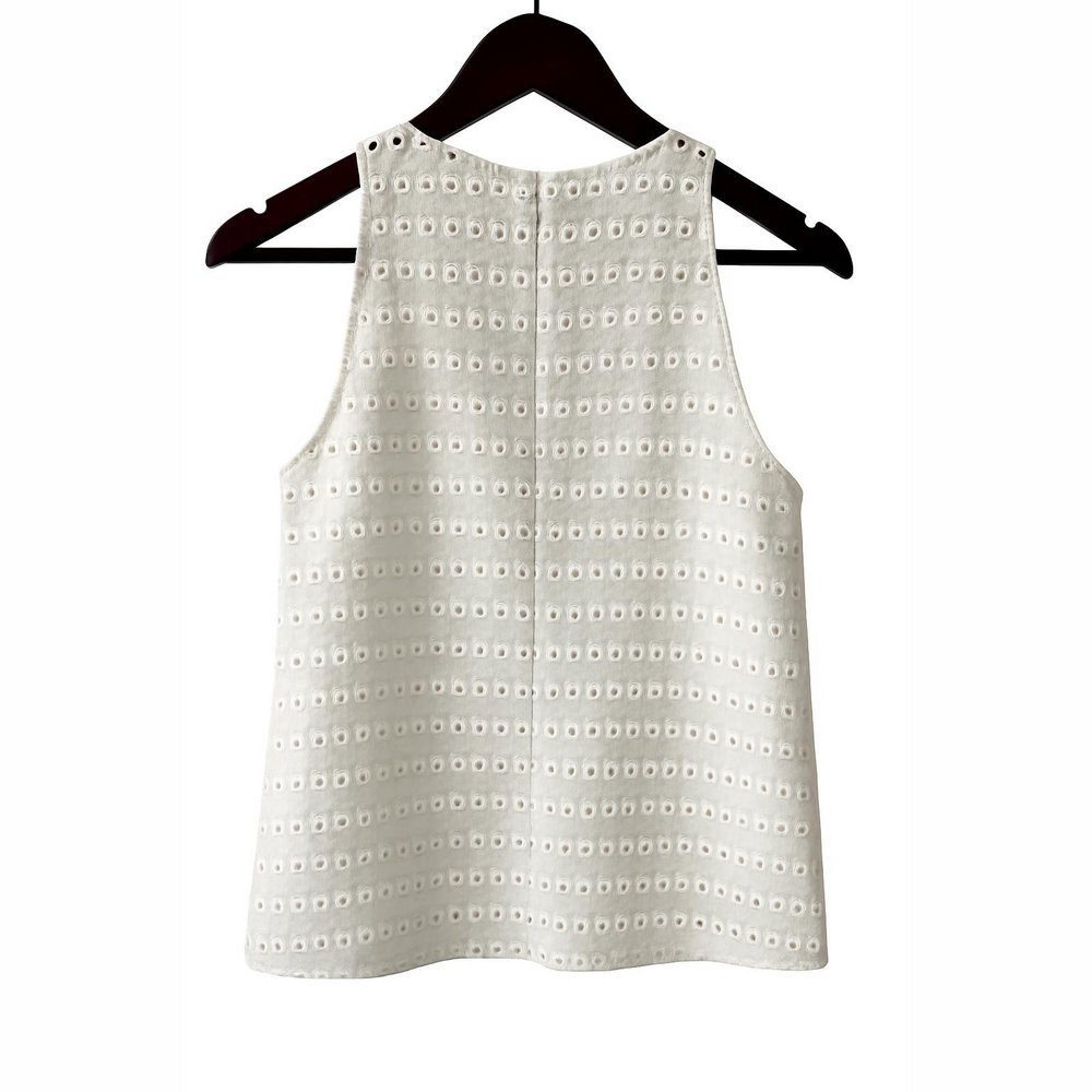 White Relaxed Boxy Tank Top with Eyelet Design - Picture 4 of 4